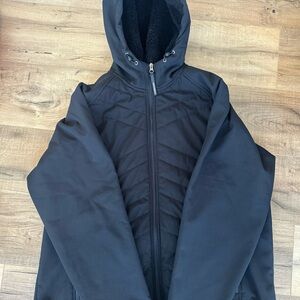 New Balance Women’s Jacket 1X Black Quilted Hooded Fleece Lined Running NB